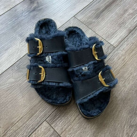 Birkenstock Arizona Big Buckle Shearling - Midnight Blue - Sz 39 - Picture 1 of 3